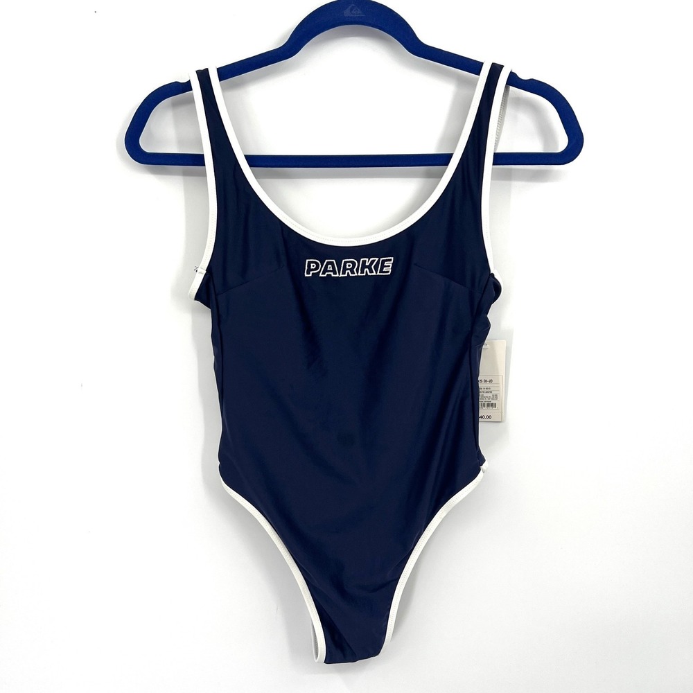 Parke x Target retro 90s sporty One Piece Swimsuit Blue bathing suit coastal XS